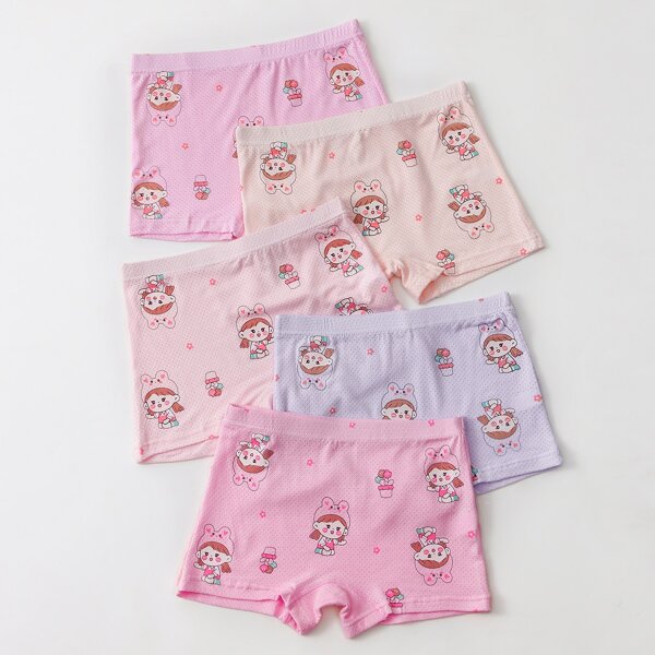 

Girls 5pcs Cartoon Graphic Shortie Brief, Multicolor