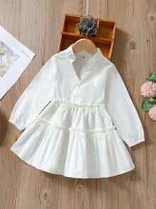 小女童燈籠袖多層下擺襯衫 - 白色 - 查看 1