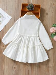 小女童燈籠袖多層下擺襯衫 - 白色 - 查看 2