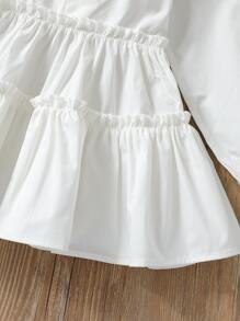 小女童燈籠袖多層下擺襯衫 - 白色 - 查看 4