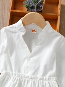 小女童燈籠袖多層下擺襯衫 - 白色 - 查看 5