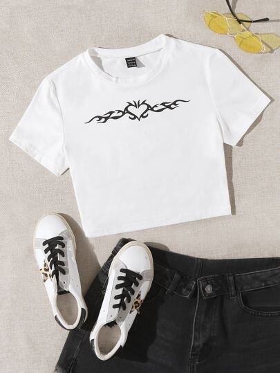 SHEIN グラフィックプリント クロップシャツの画像