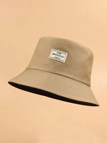 Letter Patched Bucket Hat - Khaki - View 1