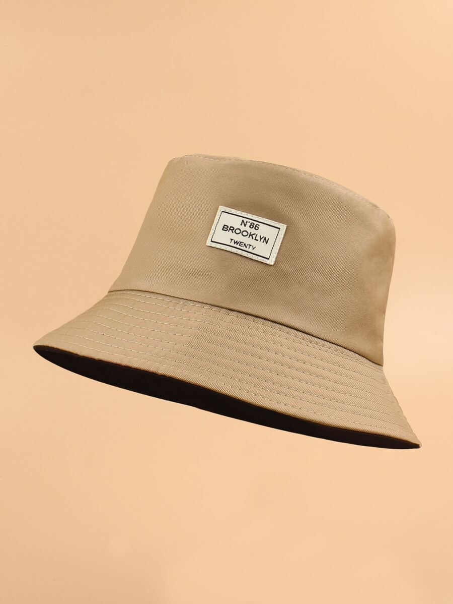 Letter Patched Bucket Hat - Khaki - View 1