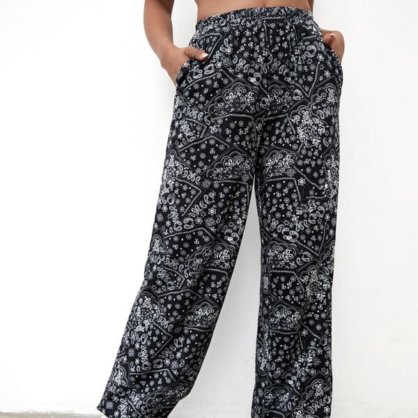 

Paisley And Scarf Print Sweatpants, Black and white