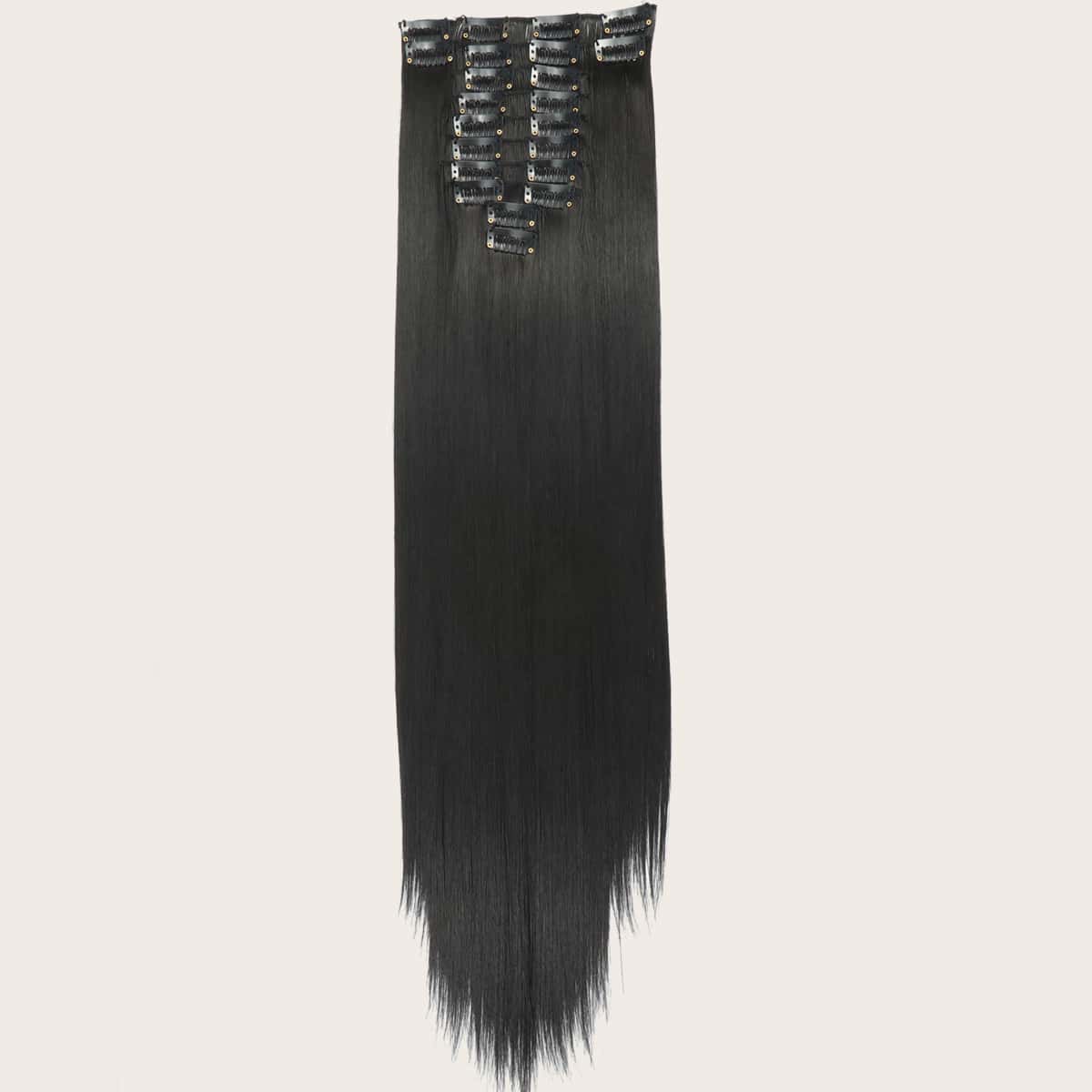 

22pcs Clip Straight Hair Wig, Black
