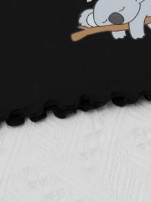 Cartoon Graphic Bow Detail Pyjama Set - Black - View 3