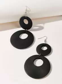 SHEIN VCAY Bông tai hình tròn bằng gỗ - màu đen - Xem 1
