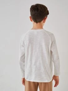 SHEIN Boys Cotton Raglan Sleeve Half Button Tee - White - View 2