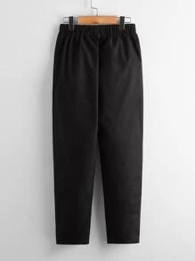 SHEIN Boys Button Detail Elastic Waist Trousers - Black - View 2