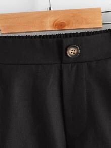 SHEIN Boys Button Detail Elastic Waist Trousers - Black - View 4