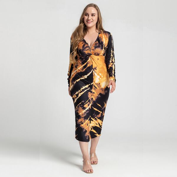 

Plus Twist Front Tie Dye Dress, Multicolor