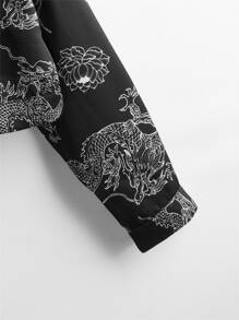 SHEIN Allover Chinese Dragon Print Flap Detail Jacket - Black - View 3