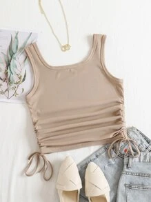 INAWLY Solid Drawstring Side Tank Top