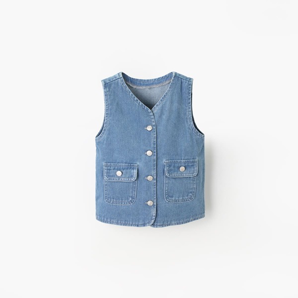 

Toddler Boys Flap Pocket Sleeveless Denim Jacket, Medium wash