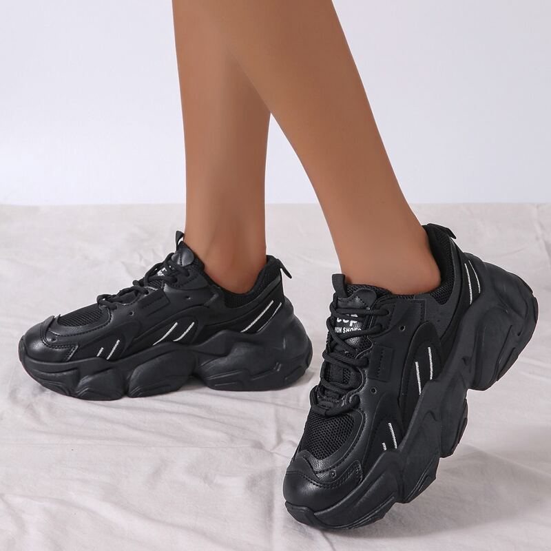 

Lace-up Front Mesh Chunky Shoes, Black