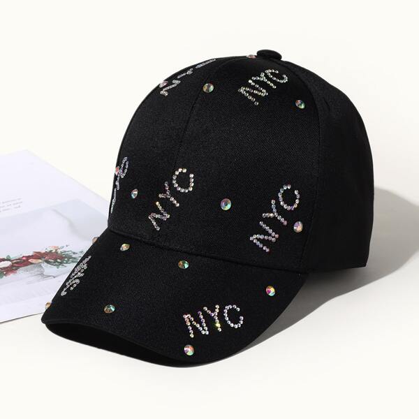 

Rhinestone Decor Baseball Cap, Black