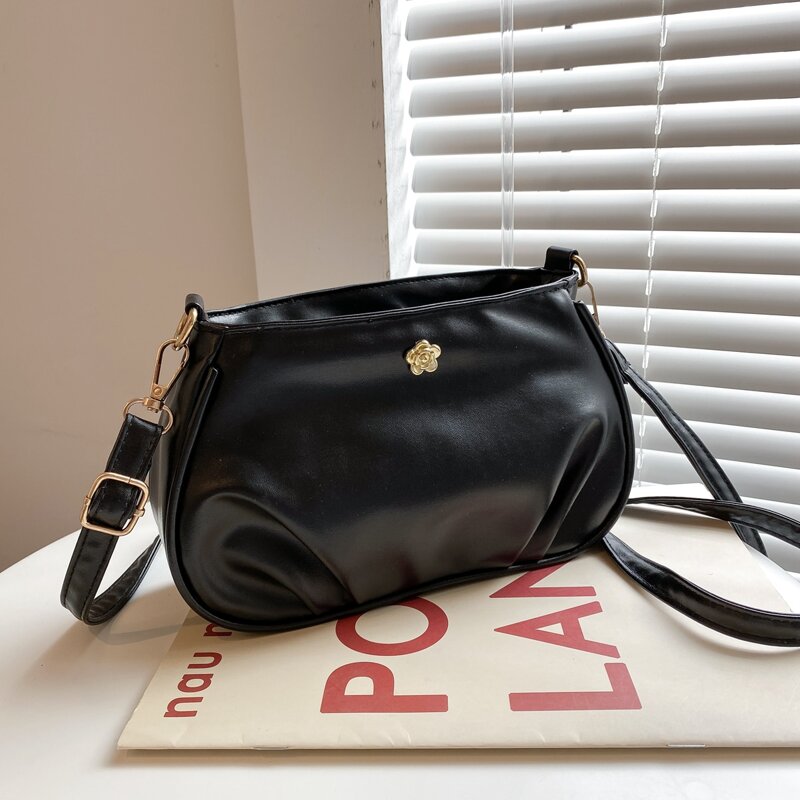 

Metal Floral Decor Crossbody Bag, Black