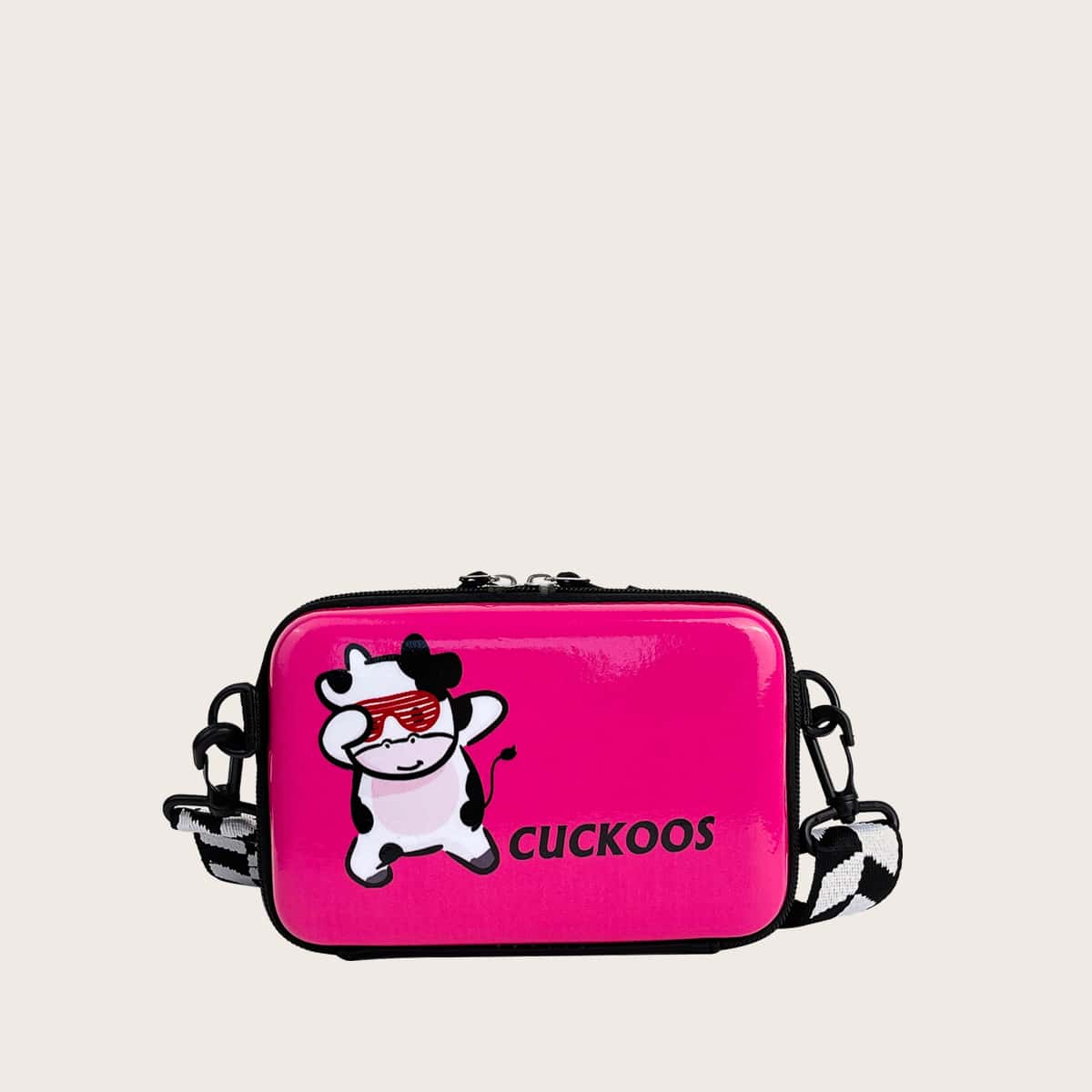 

Cartoon Cow Print Crossbody Bag, Hot pink