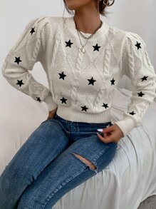 EMERY ROSE Áo len dệt kim họa tiết ngôi sao, áo dài tay kiểu chui đầu mùa thu đông. - Màu be - Xem 5