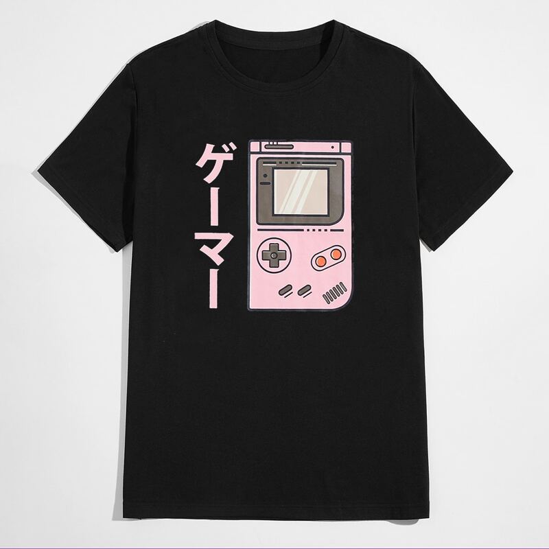 

Guys Japanese & Game Console Print Tee, Black