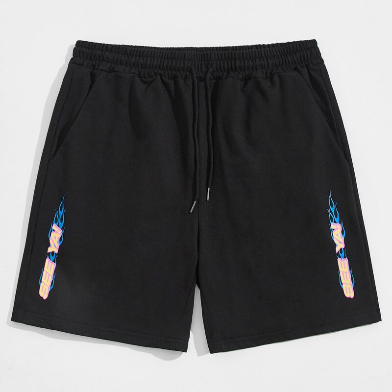 

Guys Letter Graphic Shorts, Black