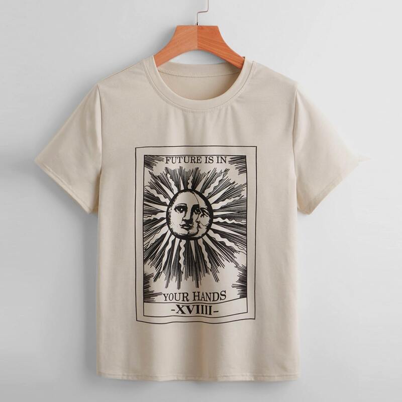 

Sun & Letter Graphic Tee, Khaki