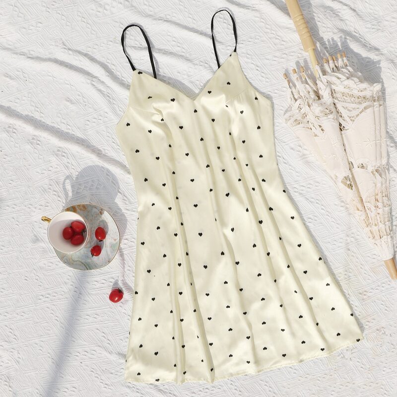 

Allover Heart Print Cami Night Dress, Beige