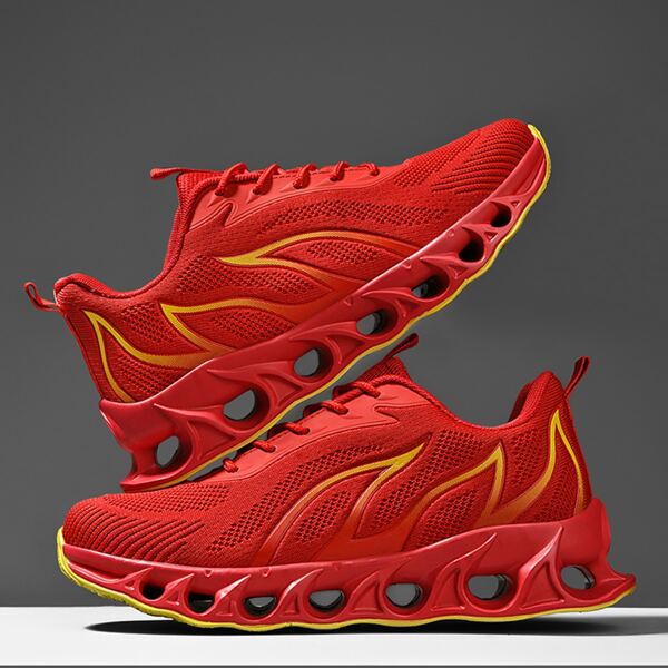 

Men Fire Graphic Breathable Knit Running Shoes, Red