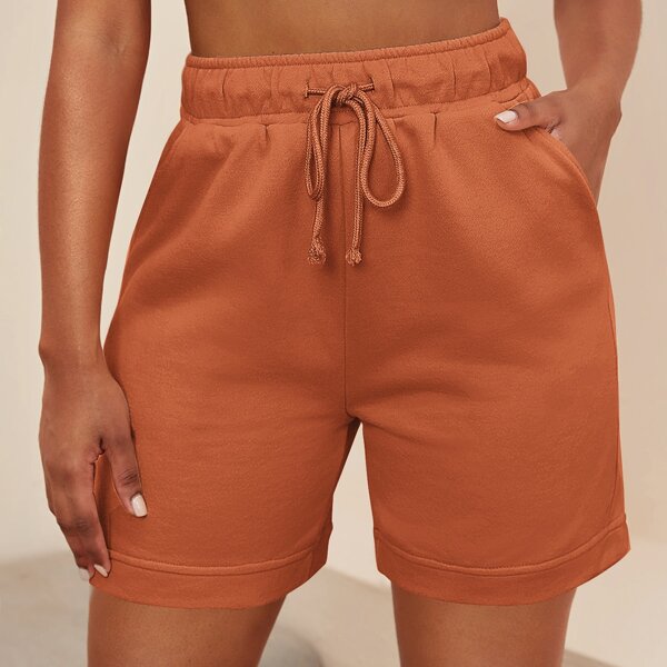 

Drawstring Waist Track Shorts, Burnt orange