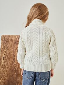SHEIN Toddler Girls Turtle Neck Cable Knit Jumper - Beige - View 2