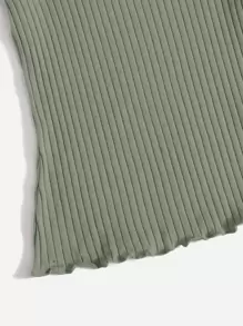 SHEIN EZwear 生菜邊羅紋針織上衣 - 橄欖綠 - 查看 4