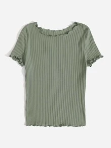 SHEIN EZwear 生菜邊羅紋針織上衣 - 橄欖綠 - 查看 5