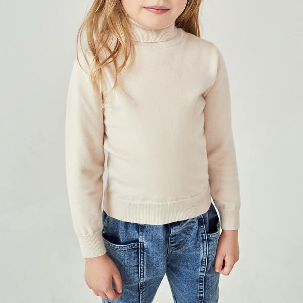 

Toddler Girls Rolled Neck Sweater, Beige