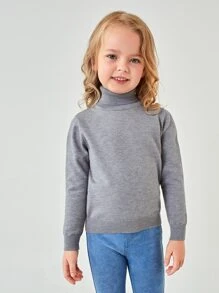 SHEIN Toddler Girls Rolled Neck Jumper - Grey - View 3