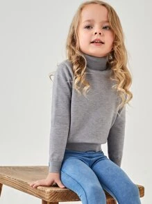 SHEIN Toddler Girls Rolled Neck Jumper - Grey - View 1