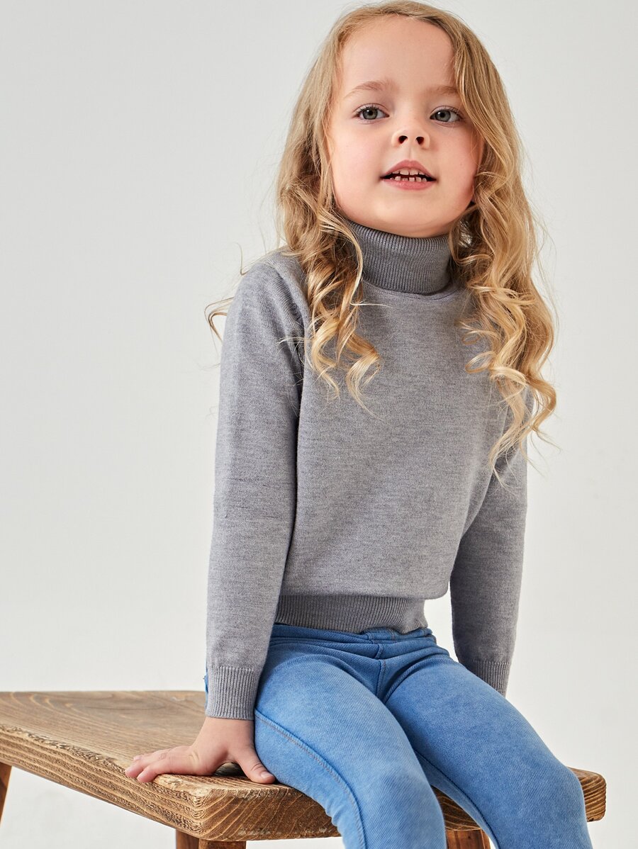 SHEIN Toddler Girls Rolled Neck Jumper - Grey - View 1