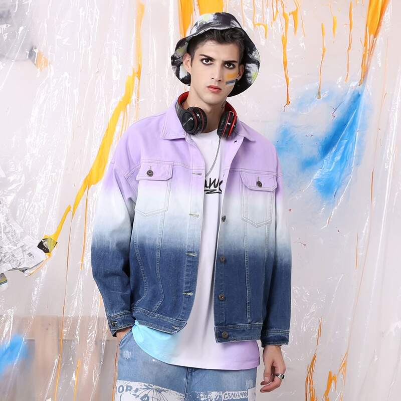 

Guys Ombre Flap Pocket Denim Jacket, Multicolor
