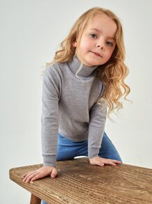 SHEIN Toddler Girls Rolled Neck Jumper - Grey - View 2