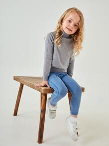 SHEIN Toddler Girls Rolled Neck Jumper - Grey - View 5