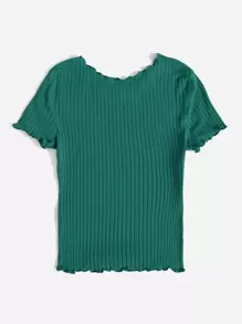 SHEIN EZwear Áo thun Xù nhỏ Gân đan màu trơn Giải trí - màu xanh lá - Xem 2