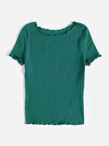 SHEIN EZwear Áo thun Xù nhỏ Gân đan màu trơn Giải trí - màu xanh lá - Xem 3