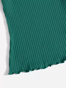 SHEIN EZwear Áo thun Xù nhỏ Gân đan màu trơn Giải trí - màu xanh lá - Xem 4