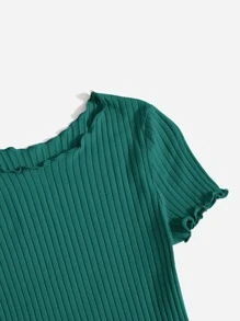 SHEIN EZwear Áo thun Xù nhỏ Gân đan màu trơn Giải trí - màu xanh lá - Xem 5