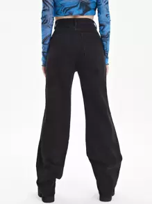 SHEIN ICON 水洗破洞細節蝴蝶牛仔褲 - 黑色 - 查看 2