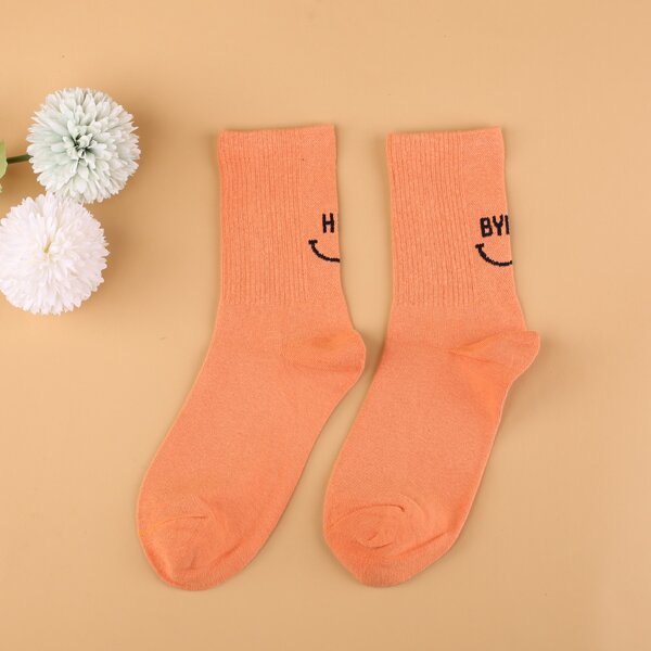 

Letter Graphic Crew Socks, Orange