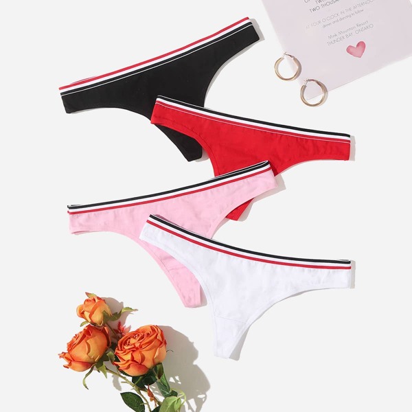 

4pack Striped Trim Panty Set, Multicolor