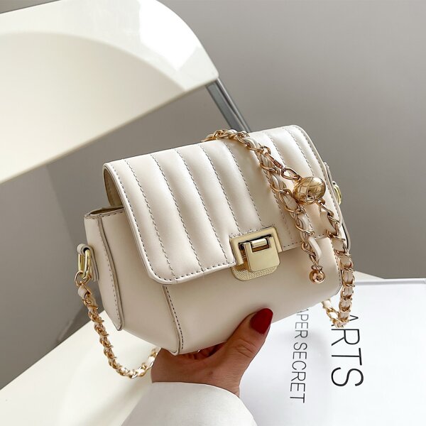 

Quilted Chain Crossbody Bag, Beige