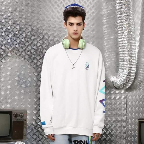 

Men Letter & Cartoon Graphic Pullover, White