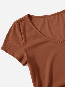 SHEIN EZwear Vestido con fruncido lateral con cordón escote V - Marrón - Ver 5